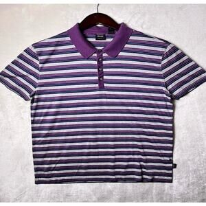 Hugo Boss Luxe Lightweight Knit Polo Shirt Men's L Purple Navy Gray Prep Stretch